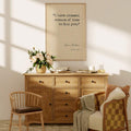 Dracula oceans of time poster hanging above wooden dresser in cozy room