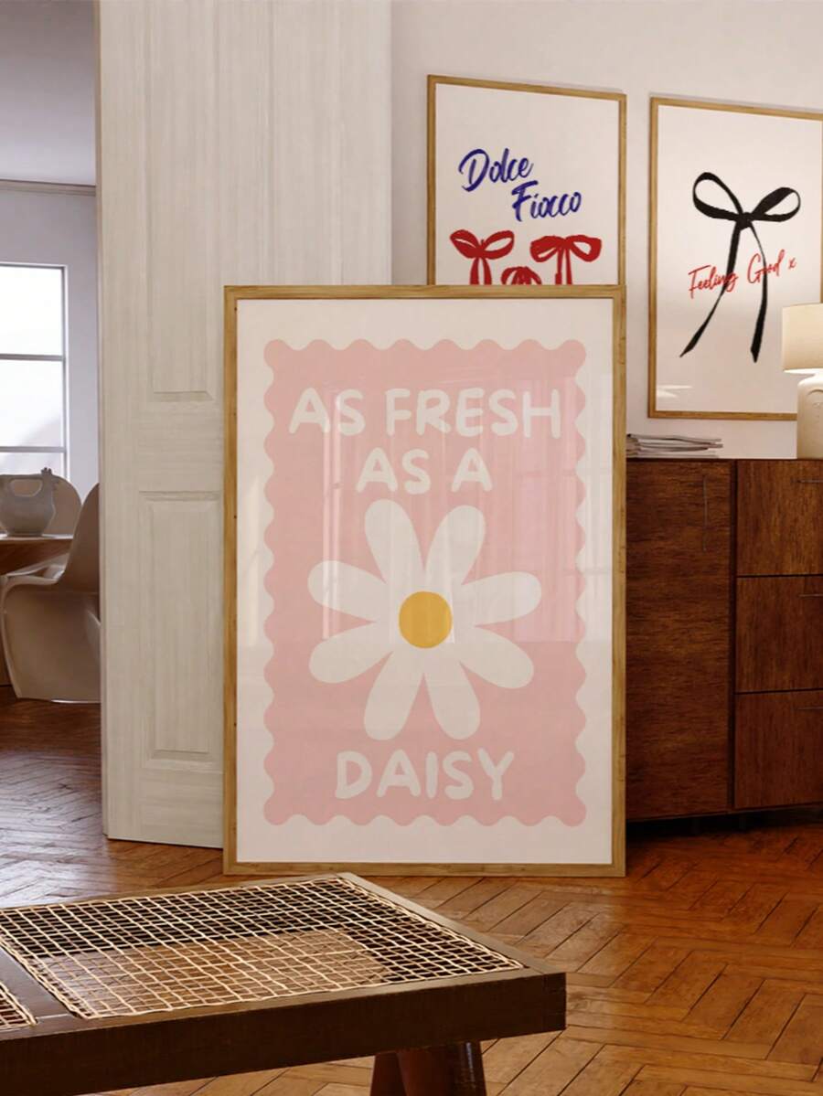 Daisy quote wall art layered with eclectic gallery prints