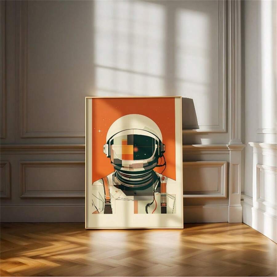 2D Flat Retro Astronaut Canvas poster with playful bohemian style. Perfect for bedrooms, offices, dorm rooms, creative studios, children's rooms, and modern decor.