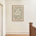 Three-cross floral wall art displayed beside a farmhouse stair railing