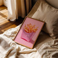 Sparkling French Fries Pink Pop Art Canvas poster with vibrant color and playful style. Perfect for kitchens, cafés, bedrooms, dorms, and fun decor.