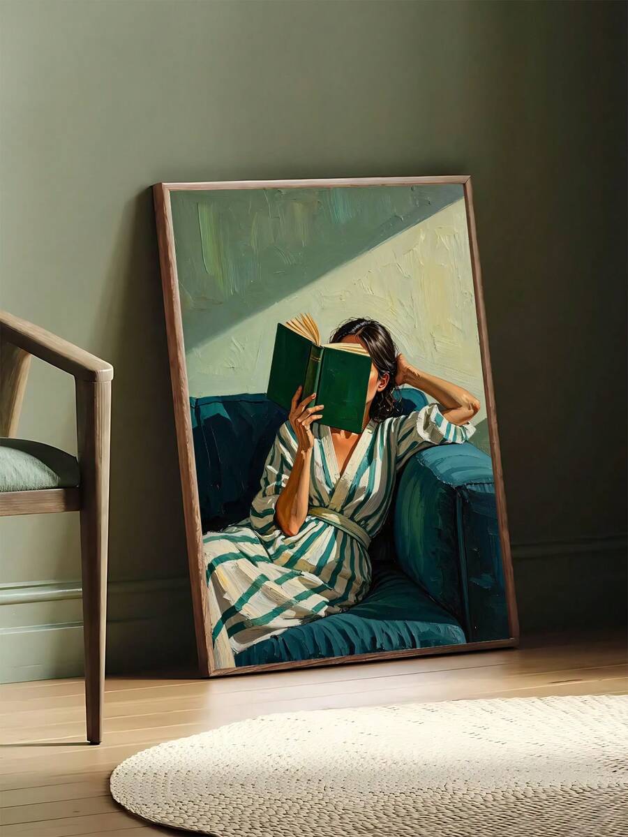 Minimalist portrait print with sage olive mustard cream and warm brown tones