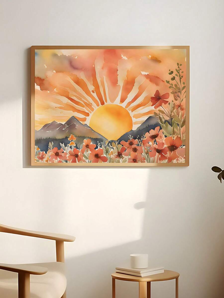 Modern floral decor canvas options showing colorful botanical and sunrise wall art