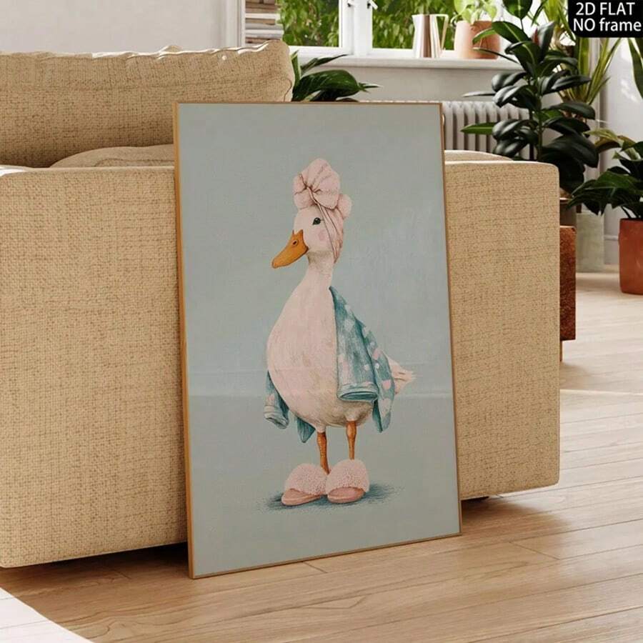 Bring whimsical charm to any room with this delightful vintage duck poster. Featuring a playful cartoon design on durable canvas, this hanging painting adds personality and warmth to living rooms, bedrooms, or creative spaces. The waterproof material ensures long-lasting beauty, making it perfect for various environments. A perfect blend of modern style and nostalgic appeal that sparks joy and conversation.