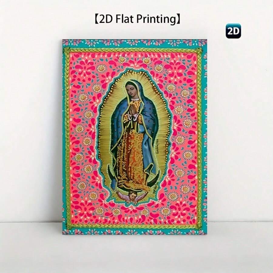 Vintage Guadalupe lady oil painting canvas wall art with soft devotional portrait style