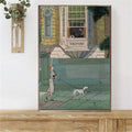 Retro Architecture and Street Stroll Canvas poster featuring charming Dalmatians. Perfect for vintage, European, travel inspired, and cozy home decor.