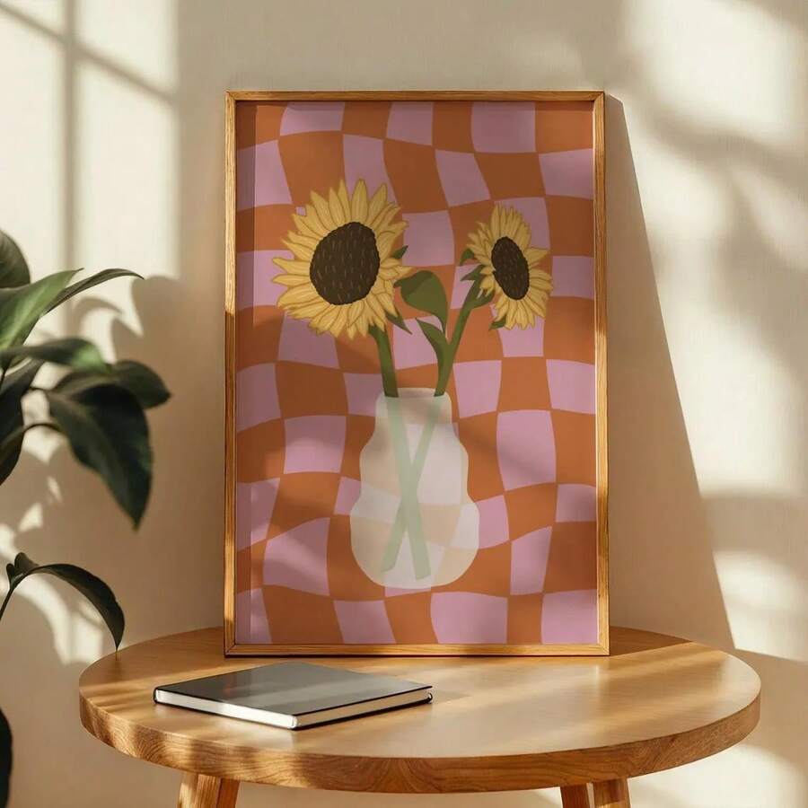 Sunflower vase wall art with two yellow flowers