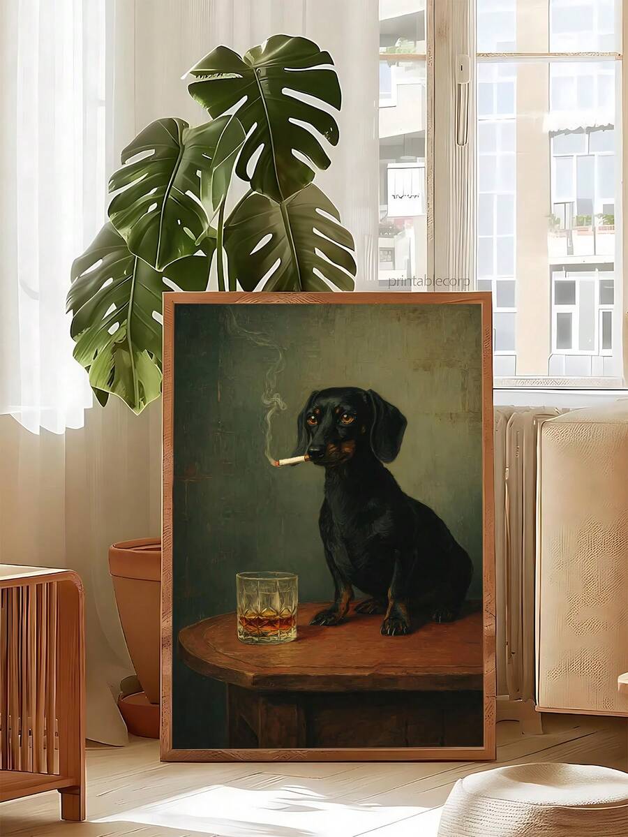 Funny dog bar portrait print in warm frame