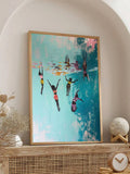African American swimming canvas wall art with women in turquoise water.