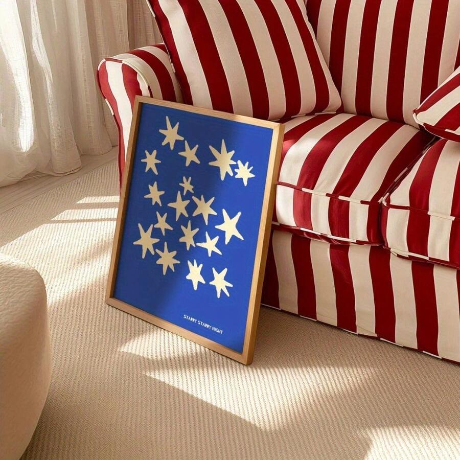Frameless vertical deep blue and yellow canvas wall art for narrow space decor