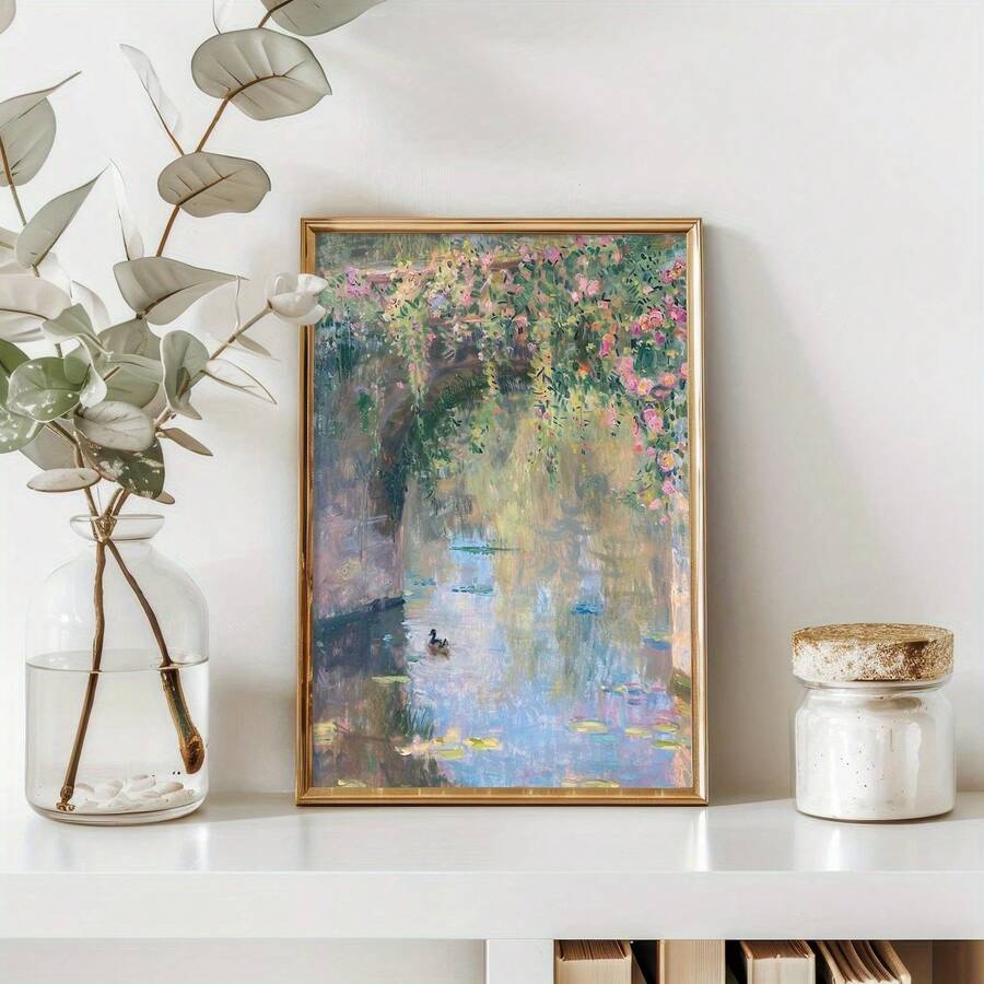 Monet inspired water lily wall decor in muted green and pink