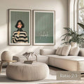 Two piece gallery wall art with coordinated feminine bedroom decor style