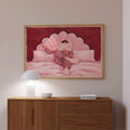 Pink Woman Reading In Bed Vintage Striped Canvas Poster 