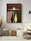 Modern figure print with earthy olive green dark brown beige and white colors