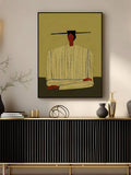 Boho canvas option with wide hat figure neutral wall decor and slim frame styling