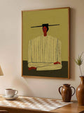 Abstract portrait framed print with geometric body rust brown cream and black details