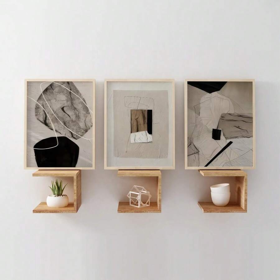 Close view of beige taupe and charcoal abstract geometric canvas prints