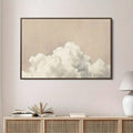 Cloud landscape print front view in minimal room with clear frame and beige sky artwork