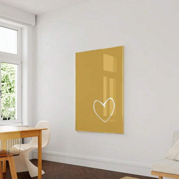Mustard yellow heart canvas poster in bright living room