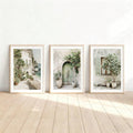 Coastal village doorway and window art in light wood frame mockup