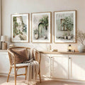 Mediterranean countryside wall art displayed in rustic living nook