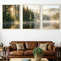 Natural landscape wall art showing evergreen trees reflected in calm lake