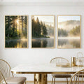 Peaceful forest lake print with soft sunlight and water reflections