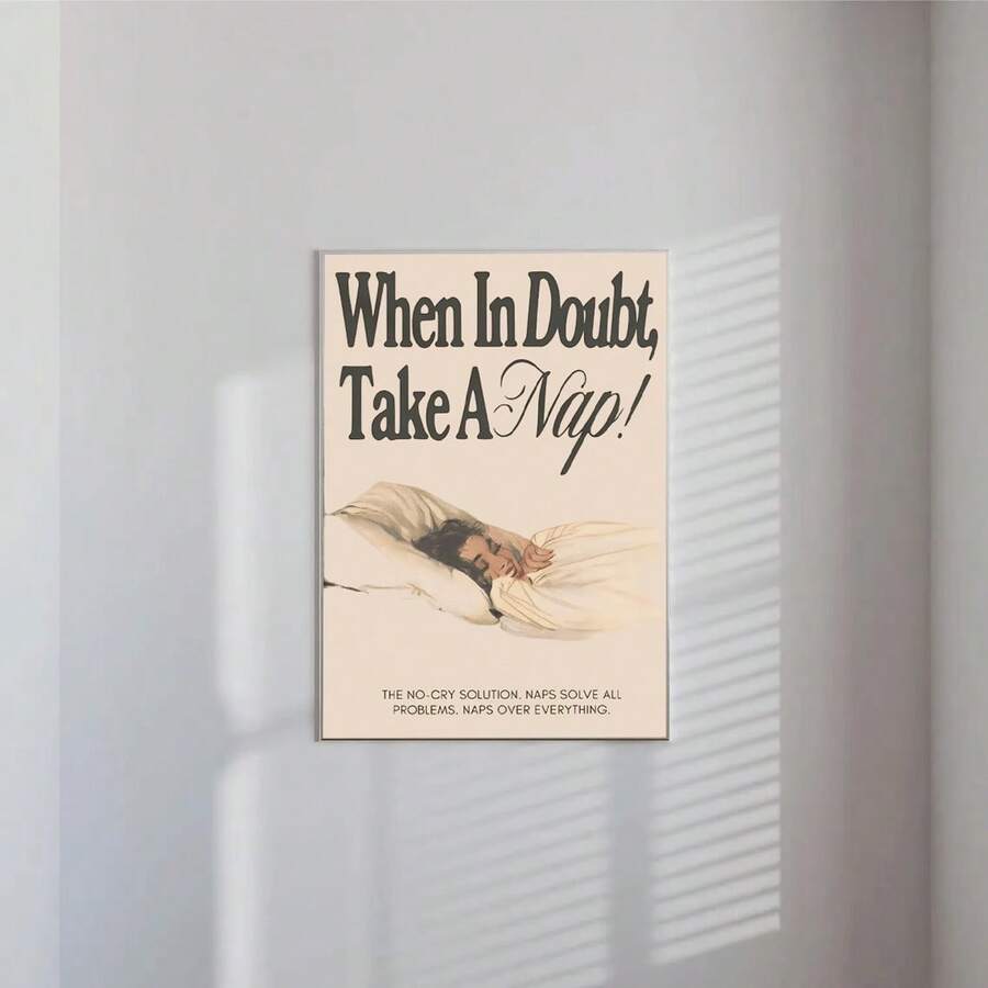 Vintage humorous wall print in light wood frame