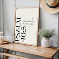 Framed Psalm 46 5 Christian typography poster on wooden table with flowers