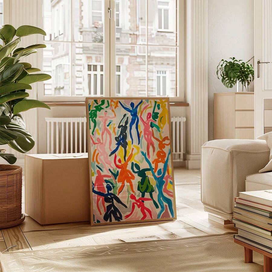 Dynamic painted figures in pink blue and orange canvas art