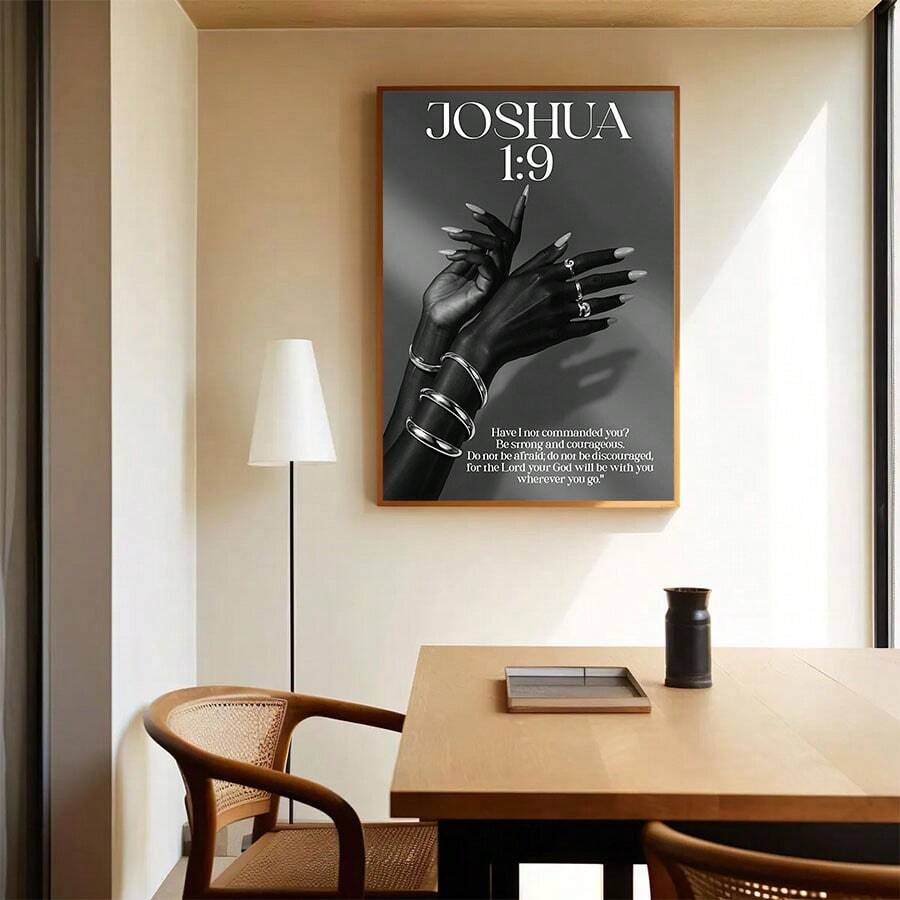 Minimalist Bible verse canvas poster displayed in a modern room