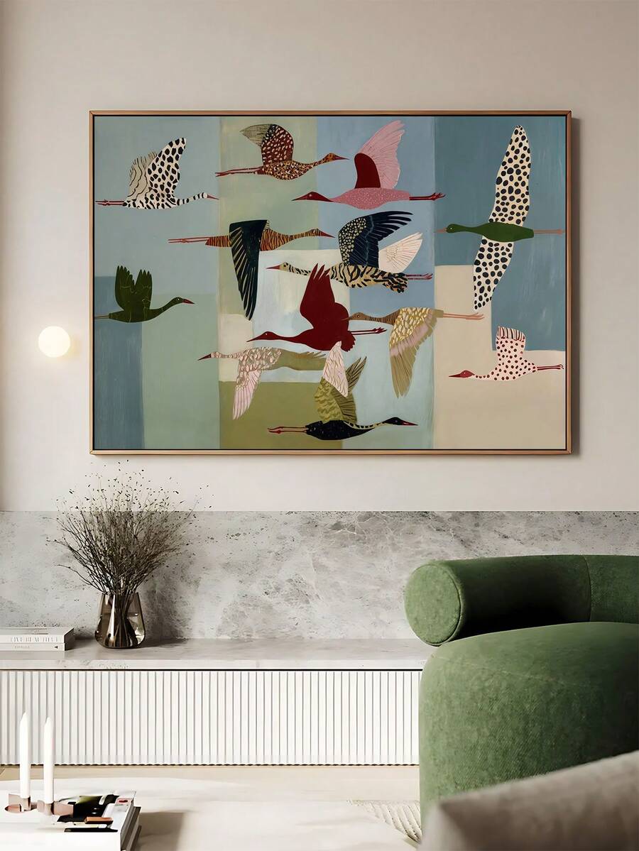 Colorful Crane Folk Art Mermaid & Astrology Canvas Poster 