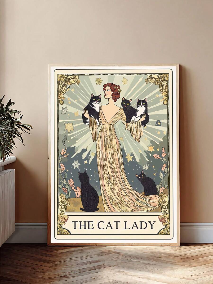 Art Nouveau The Lovers tarot print with botanical border