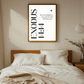 Black and white typography poster displayed in a calm room