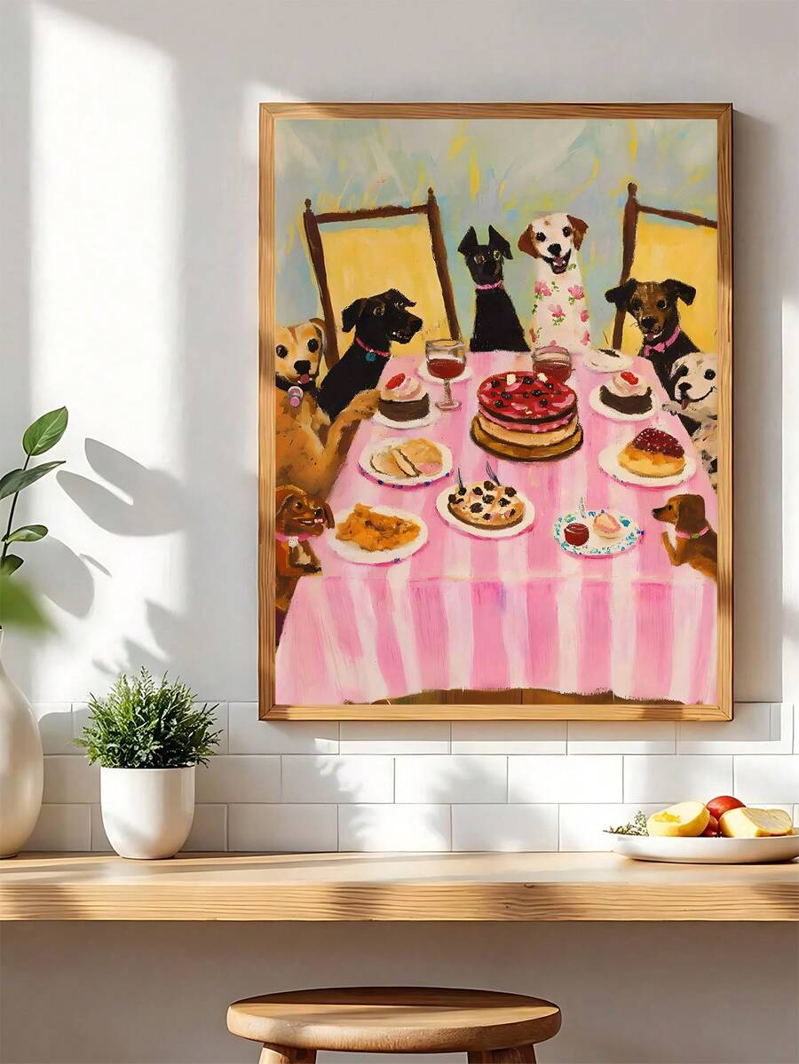 Whimsical sausage dog running wall art in rustic pet portrait style