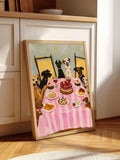 Dachshund zoomies print in ornate frame on mantel
