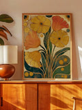 Mid century floral art for shelf gallery wall entryway and cozy boho room decor