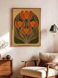 Retro flower poster option with art nouveau botanical shapes and wood frame styling