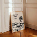 Vintage music cat artwork in a colorful humorous canvas poster design