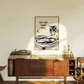 Funny cat music canvas poster shown as playful wall decor for cat lovers