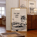 Multicolor vintage cat wall art displayed with music-inspired graphic details