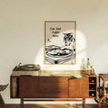 Frameless music cat canvas poster shown with available print size options
