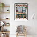 French cafe wine bar wall art above chair in modern room