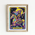 Gothic tarot print shown as colorful skeleton fantasy poster art