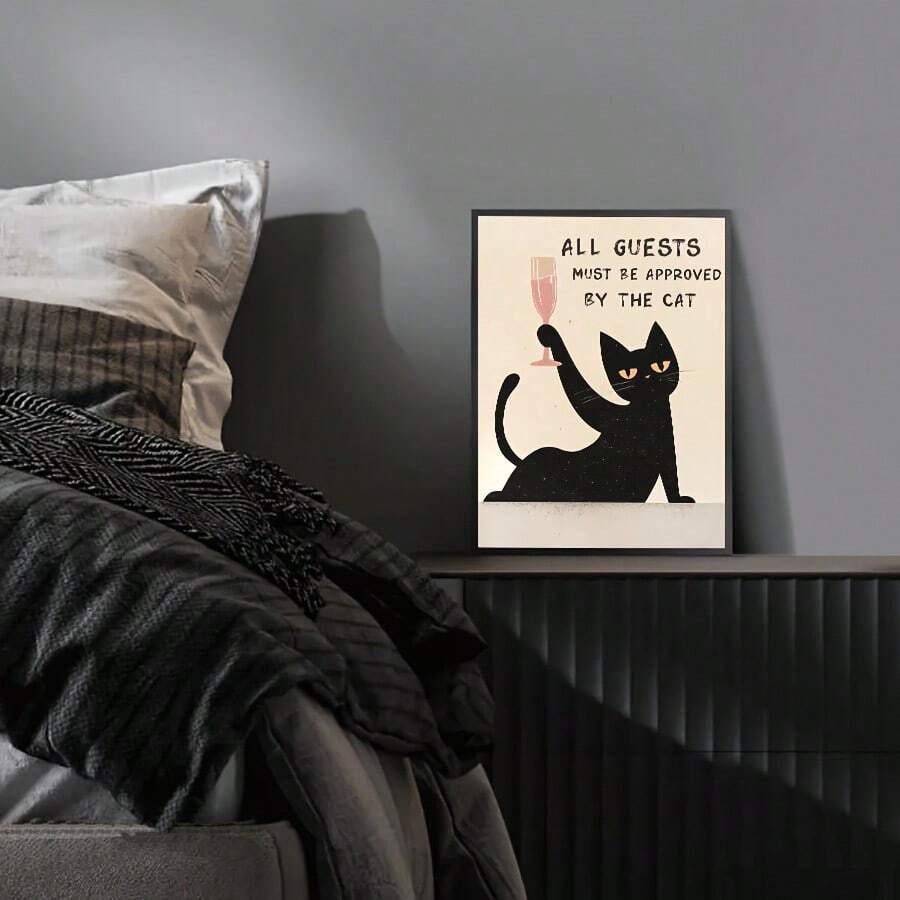 Cat Approved wine glass canvas poster on gray floor