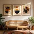 Three-piece abstract canvas set in beige and brown tones