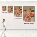 Size chart showing portrait donut and disco ball artwork in four labeled dimensions