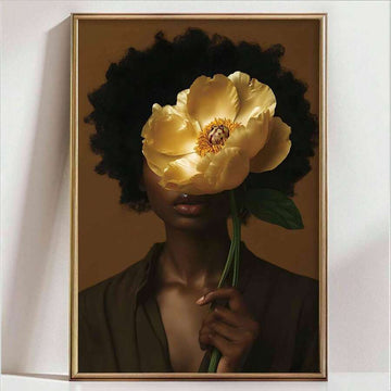 African woman and flower boho black art canvas poster