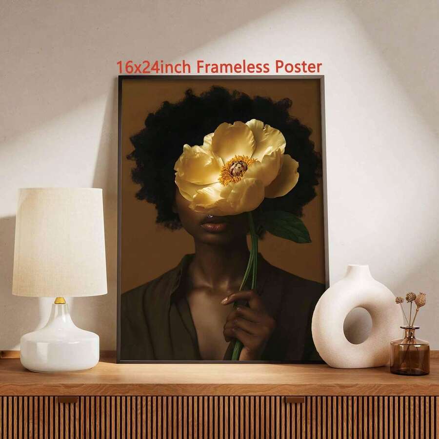Colorful floral portrait wall art with expressive figure