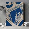Modern blue striped music poster leaning on studio floor